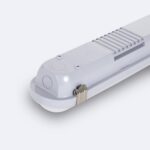 Réglette étanche LED blanche en polycarbonate, diffuseur opalin, clips métal pour fixation en surface