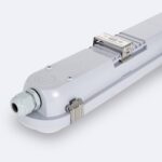 Réglette LED étanche blanche avec presse-étoupe et clips de fixation métalliques