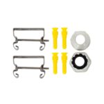 Kit de fixation pour réglettes étanches avec 2 crochets métalliques, 4 chevilles jaunes et 2 presse-étoupes blancs