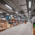 Réglette LED étanche au plafond longue linéaire raccordable éclairant entrepôt finition blanche