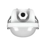 Luminaire étanche blanc à diffuseur hémisphérique pour montage apparent, corps plastique et presse-étoupe