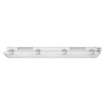 Réglette LED étanche blanche, boîtier rectangulaire avec diffuseur opalin et clips de fixation
