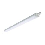 Réglette LED étanche blanche linéaire, diffuseur opalin, boîtier plastique, fixation apparente pour plafond ou mur