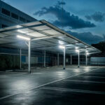 Réglette LED étanche slim blanche 150 cm, montage plafond sous abri de parking