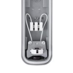 Réglette étanche slim, boîtier gris avec bornier, câblage et clip de fixation pour tube LED