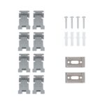 Clips de fixation pour réglettes LED, plastique gris, deux platines métalliques, vis et chevilles