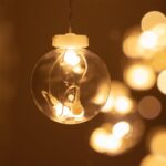Rideau boules suspendues en verre transparent avec ampoules LED blanc chaud
