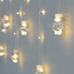 Rideau de boules LED suspendues en verre, lumière blanc chaud