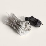 Guirlande LED rideau 3m enroulée, câbles transparents et connecteur noir