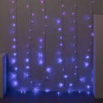 Rideau lumineux LED violet et bleu, fils verticaux en rideau pour décoration murale