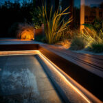 Ruban LED encastré extérieur blanc chaud, bande flexible installée sous marche en bois