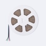 Ruban LED RGB enroulé sur bobine, gaine silicone transparente, largeur 12mm, câble 4 fils