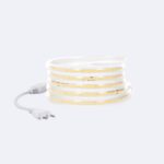 Ruban LED COB enroulé blanc neutre, gaine translucide et connecteur deux broches