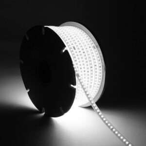 Ruban LED Dimmable 220V SMD 120 LED/m BOBINE 50m 8.5W/m 850lm/m Largeur 12mm Coupe 20cm IP65 Blanc froid 6000K