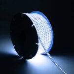 Ruban LED Dimmable 220V SMD 120 LED/m BOBINE 50m 8.5W/m 850lm/m Largeur 12mm Coupe 20cm IP65 Bleu