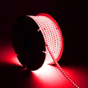 Ruban LED Dimmable 220V SMD 120 LED/m BOBINE 50m 8.5W/m 850lm/m Largeur 12mm Coupe 20cm IP65 Rouge