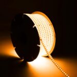 Ruban LED Dimmable 220V SMD 120 LED/m BOBINE 50m 8.5W/m 850lm/m Largeur 12mm Coupe 20cm IP65 Super chaud 2200K