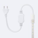 Ruban LED blanc en tube silicone IP65 avec connecteur, contrôleur et câble prise secteur européenne