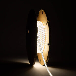 Ruban LED Dimmable 220V SMD Auto-redressement 120 LED/m BOBINE 20m 12W/m 1080lm/m Super Étroite Largeur 6.5mm Coupe 10cm IP65 Blanc neutre 4000K