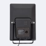 Panneau solaire rectangulaire noir, face arrière avec boîtier de connexion, câble et support de fixation métallique