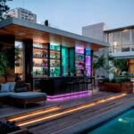 Ruban LED extérieur RGB multicolore fixé sous comptoir et sur terrasse, bande fine étanche