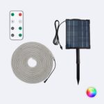Ruban LED extérieur solaire flexible blanc avec panneau solaire à piquet et télécommande