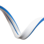 Ruban néon LED flexible blanc avec liseré bleu, profil silicone ondulé