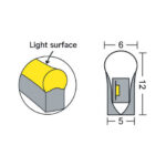 Ruban néon LED section transversale, surface lumineuse jaune, profil arrondi et base rectangulaire, dimensions 6×12 mm