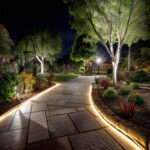 Ruban LED blanc chaud encastré en bordure, éclairage extérieur linéaire pour allée