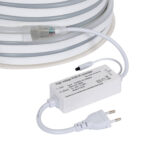 Ruban LED néon en bobine 220V blanc avec câble, connecteur et bloc d'alimentation