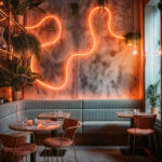 Ruban néon LED orange flexible ondulé fixé au mur, éclairage décoratif mural