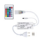 Contrôleur RGB 220V blanc avec télécommande IR, prise secteur et connecteur à broches