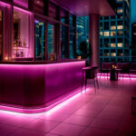 Ruban LED néon rose semi-circulaire, éclairage sous et contour de comptoir de bar