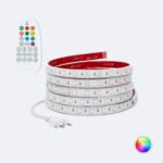 Ruban LED RGB flexible enroulé, boîtier silicone blanc, câble d'alimentation et télécommande