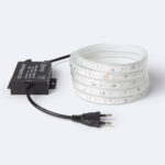 Ruban LED RGB enroulé SMD 60, bande flexible gainée transparente, boîtier alimentation et prise européenne