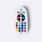 Télécommande RF blanche pour ruban LED RGB avec boutons colorés et réglages blanc