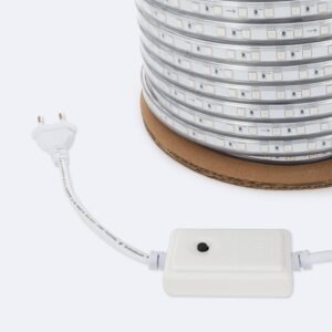 Ruban LED RGB 220V SMD 60 LED/m BOBINE 50m 15W/m SILICONE FLEX Largeur 12mm Coupe 100cm IP67 Sans télécommande