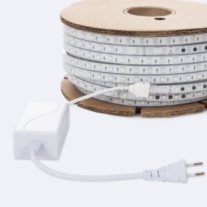 Ruban LED RGB 220V SMD 60 LED/m BOBINE 50m 15W/m SILICONE FLEX Largeur 12mm Coupe 100cm IP67 Télécommande RF