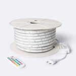 Ruban LED RGB sur bobine, blanc, SMD, télécommande IR et prise secteur