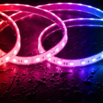 Ruban LED RGB étanche multicolore sur bande flexible, éclairage extérieur, gouttes d'eau visibles
