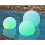 Lampe LED flottante en plastique, sphère lumineuse bleu-vert, pour piscine