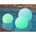 Lampe sphérique LED flottante vert-bleu, trois tailles, éclairage diffus sur eau de piscine
