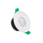 Spot encastrable LED rond blanc dissipateur noir à ailettes et clips de fixation verts