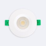 Spot encastrable LED rond blanc avec optique centrale et ressorts de fixation verts