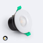 Downlight encastré rond blanc avec corps noir, LED centrale visible et ressorts de fixation verts