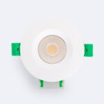 Spot encastrable LED rond blanc, module COB central et clips d'installation verts
