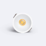 Spot encastrable LED blanc rond, corps profond, LED COB jaune au centre, clips de fixation métalliques