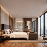 Spot encastrable LED rond noir encastré au plafond d'une chambre moderne