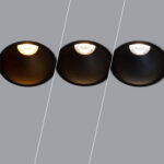 Spot encastrable noir LED montrant trois températures de couleur (chaud, neutre, froid)