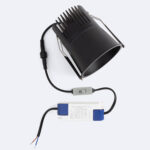 Spot encastrable LED noir profond, Ø90 mm, dissipateur à ailettes et bloc d'alimentation externe
